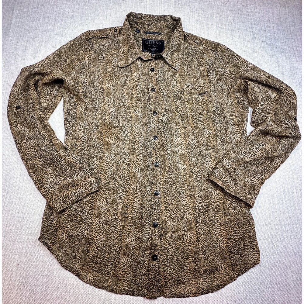 Vintage Guess Los Angeles Leopard Print Button-Up Shirt Y2K Animal Print - SizeM